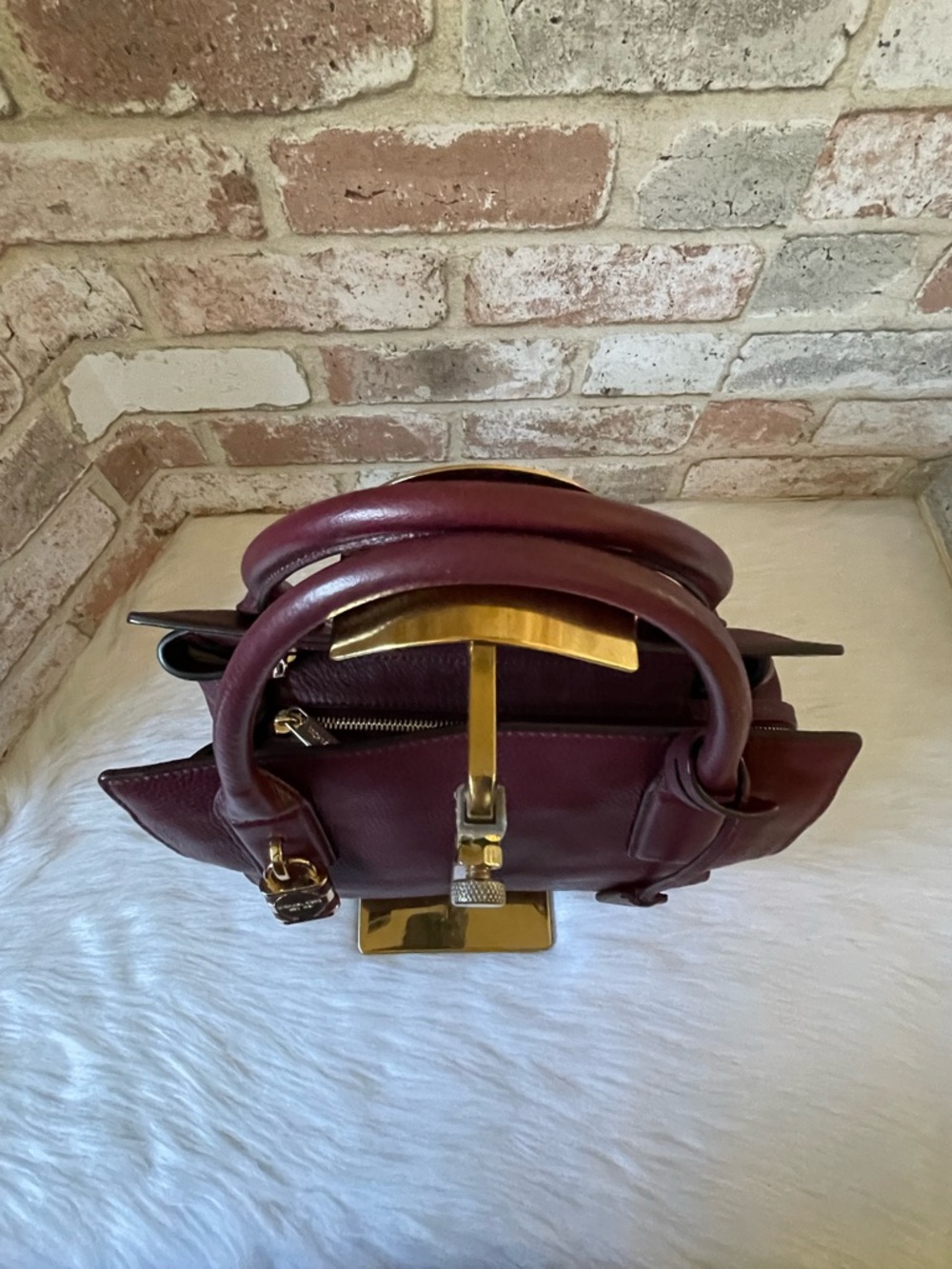 Michael Kors Burgundy Leather Satchel with Gold Hardware - Picture 7 of 13